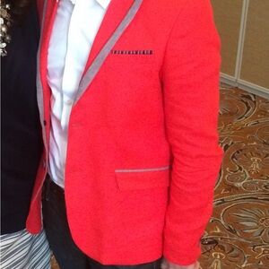 Stylish Red Men's Blazer with Gray Trim